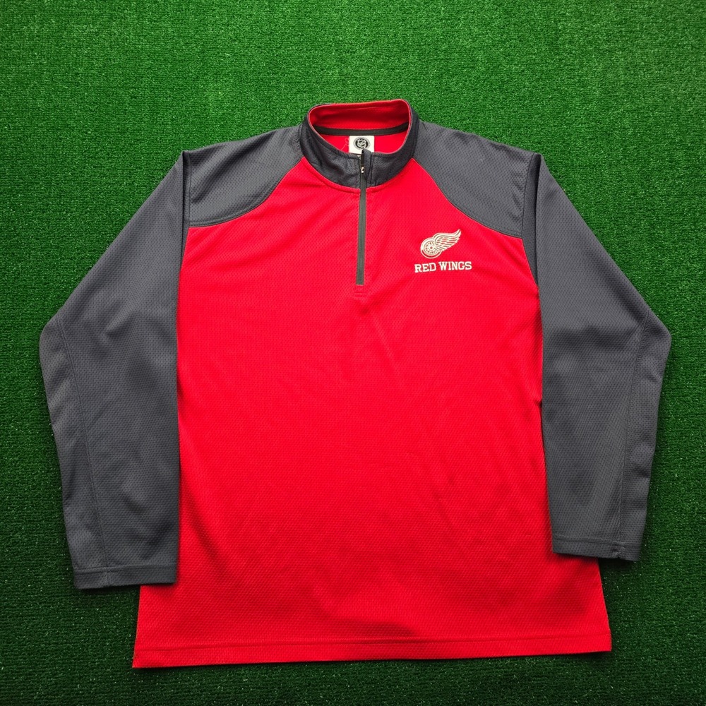 Detroit Red Wings Sweatshirt Mens XL Red Gray Quarter Zip Raglan Long Sleeve NHL